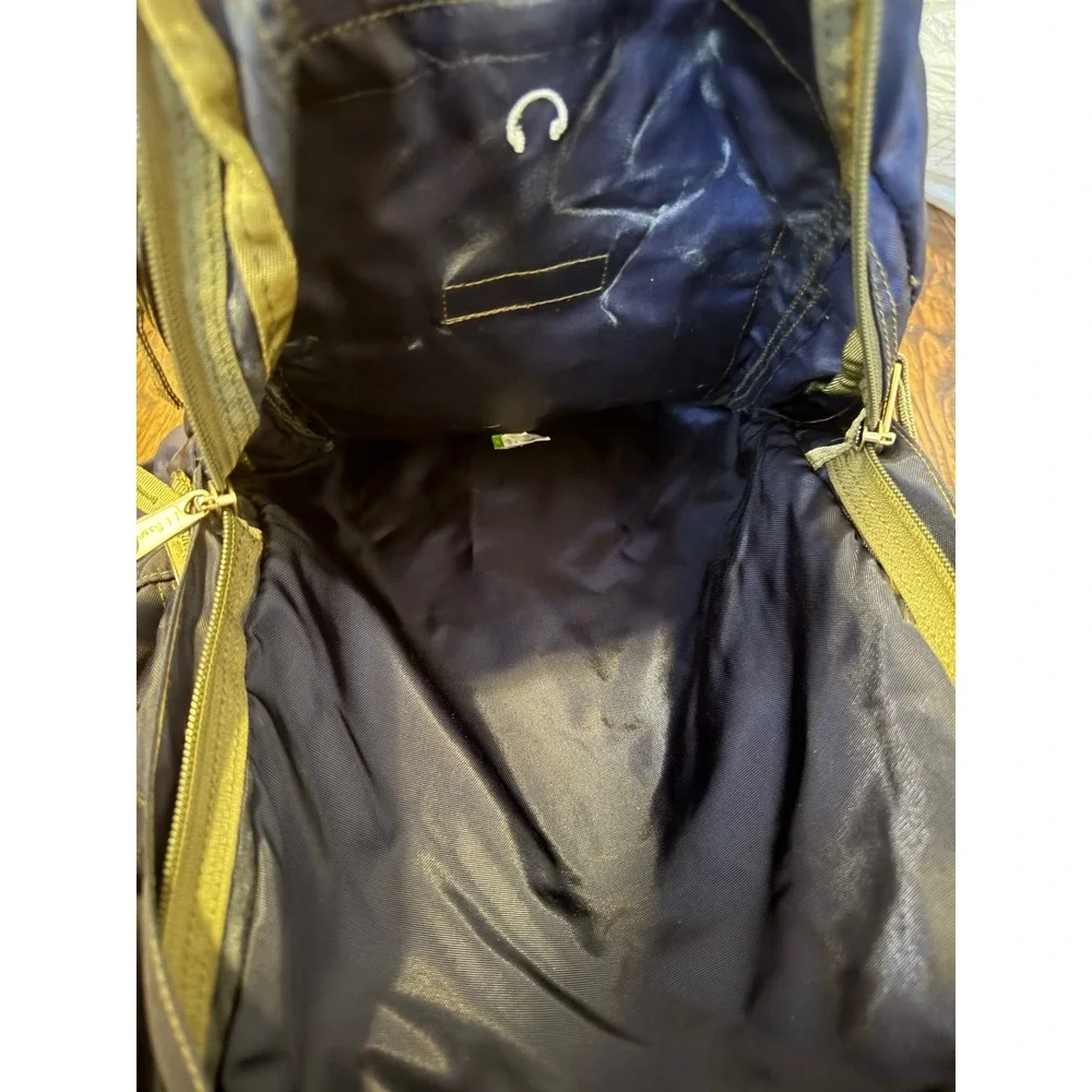 LL Bean Deluxe Book Pack Backpack Navy Blue Tan School Hiking Travel Bag